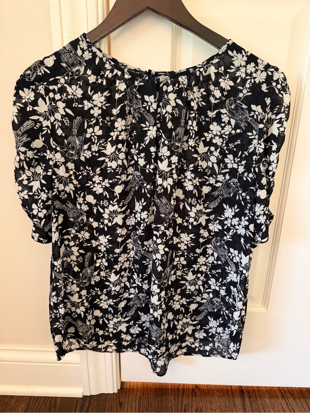 J. Crew Black & White Floral Bird Print Women’s Blouse